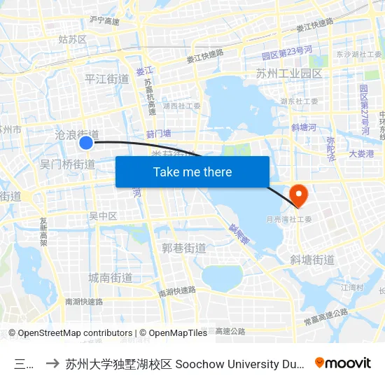 三元坊 to 苏州大学独墅湖校区 Soochow University Dushu Lake Campus map