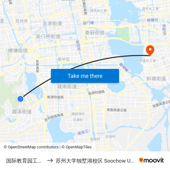 国际教育园工艺美院西停车场 to 苏州大学独墅湖校区 Soochow University Dushu Lake Campus map