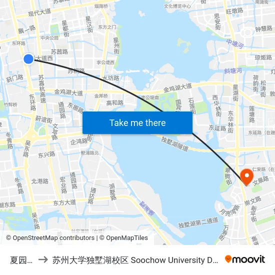 夏园新村 to 苏州大学独墅湖校区 Soochow University Dushu Lake Campus map