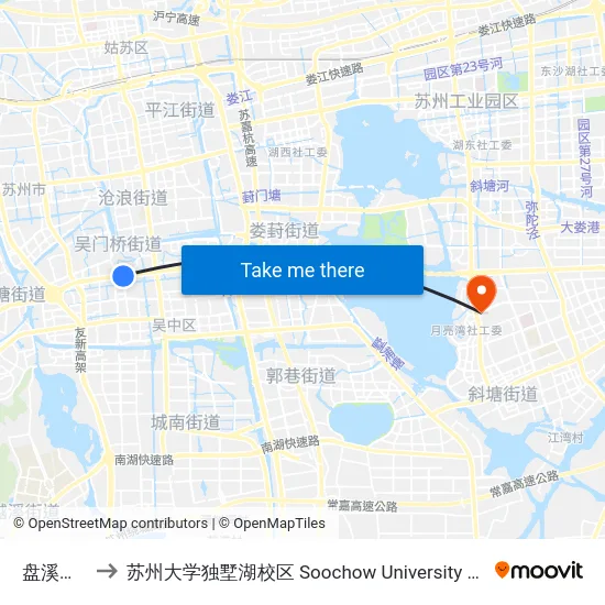 盘溪新村南 to 苏州大学独墅湖校区 Soochow University Dushu Lake Campus map