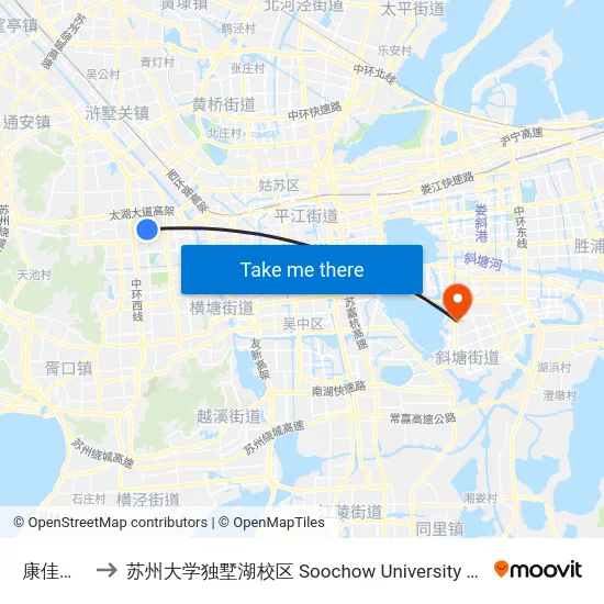康佳花园北 to 苏州大学独墅湖校区 Soochow University Dushu Lake Campus map