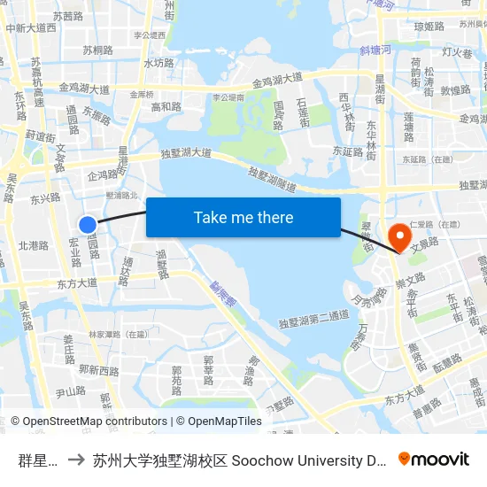 群星一路 to 苏州大学独墅湖校区 Soochow University Dushu Lake Campus map