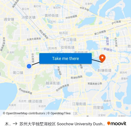 木渎 to 苏州大学独墅湖校区 Soochow University Dushu Lake Campus map