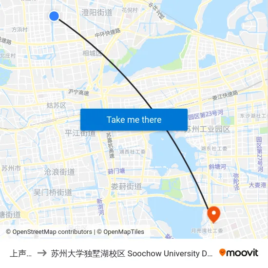 上声电子 to 苏州大学独墅湖校区 Soochow University Dushu Lake Campus map