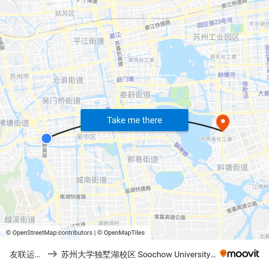 友联运河大桥 to 苏州大学独墅湖校区 Soochow University Dushu Lake Campus map