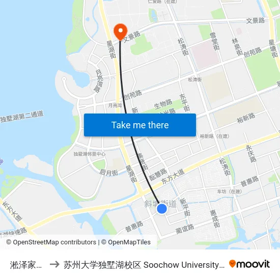 淞泽家园六区 to 苏州大学独墅湖校区 Soochow University Dushu Lake Campus map