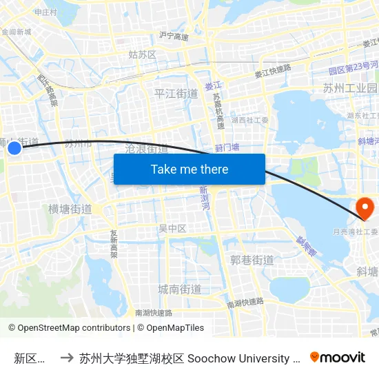 新区消防队 to 苏州大学独墅湖校区 Soochow University Dushu Lake Campus map
