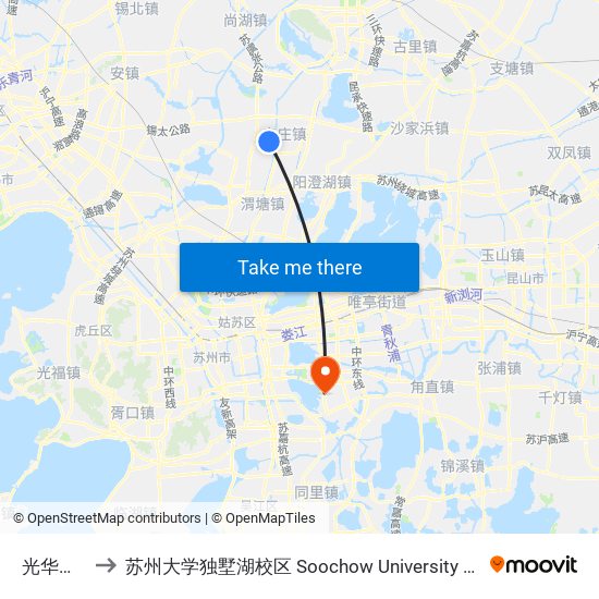 光华工业园 to 苏州大学独墅湖校区 Soochow University Dushu Lake Campus map