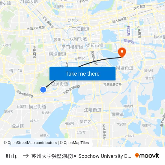 旺山西湾 to 苏州大学独墅湖校区 Soochow University Dushu Lake Campus map