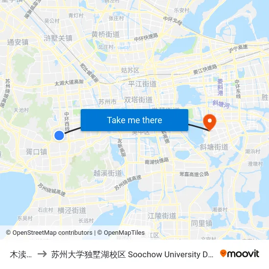 木渎天虹 to 苏州大学独墅湖校区 Soochow University Dushu Lake Campus map