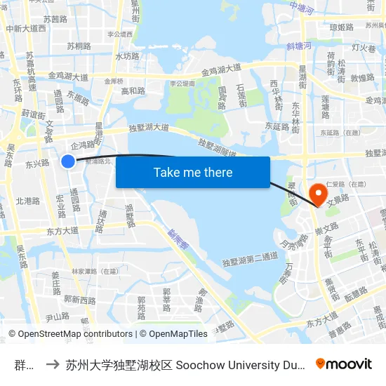 群星路 to 苏州大学独墅湖校区 Soochow University Dushu Lake Campus map
