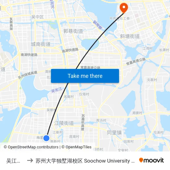 吴江图书馆 to 苏州大学独墅湖校区 Soochow University Dushu Lake Campus map