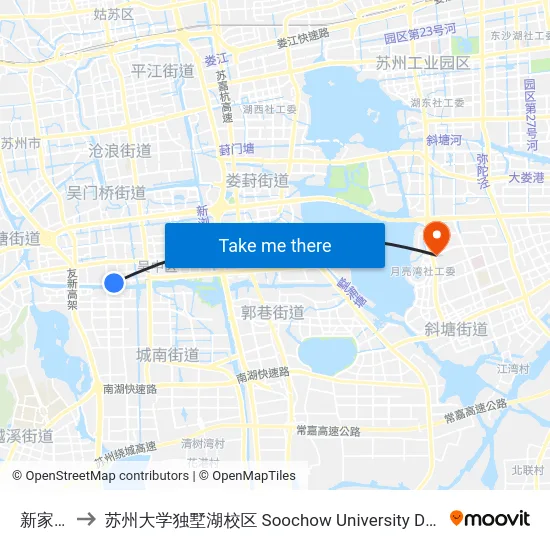 新家桥东 to 苏州大学独墅湖校区 Soochow University Dushu Lake Campus map