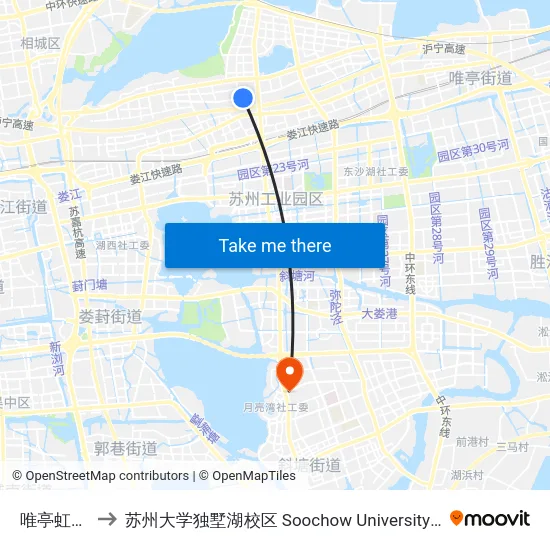 唯亭虹桥小学 to 苏州大学独墅湖校区 Soochow University Dushu Lake Campus map