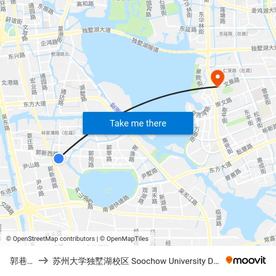 郭巷街道 to 苏州大学独墅湖校区 Soochow University Dushu Lake Campus map