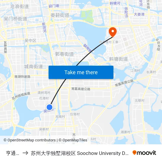 亨通光纤 to 苏州大学独墅湖校区 Soochow University Dushu Lake Campus map