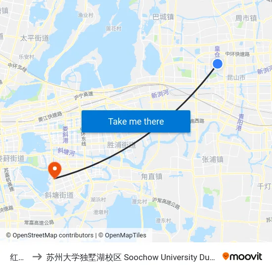 红卫桥 to 苏州大学独墅湖校区 Soochow University Dushu Lake Campus map