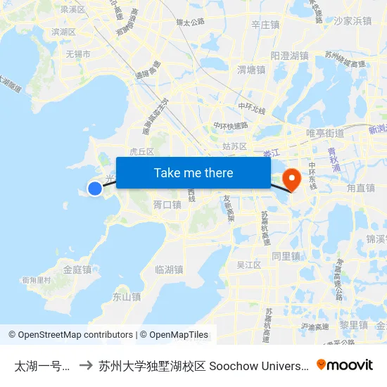太湖一号桥(石壁) to 苏州大学独墅湖校区 Soochow University Dushu Lake Campus map