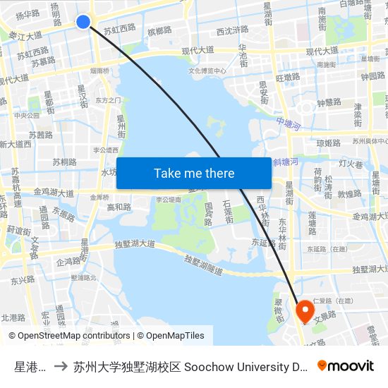 星港立交 to 苏州大学独墅湖校区 Soochow University Dushu Lake Campus map