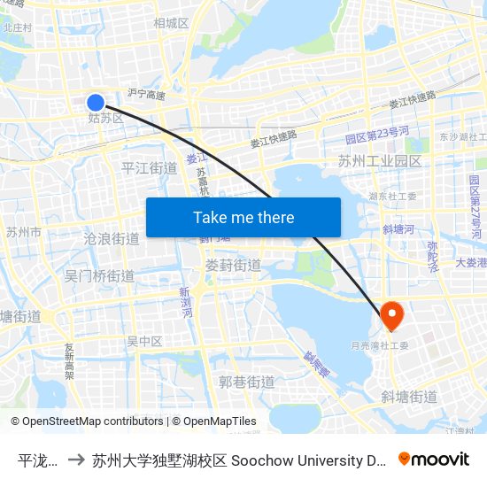 平泷路东 to 苏州大学独墅湖校区 Soochow University Dushu Lake Campus map