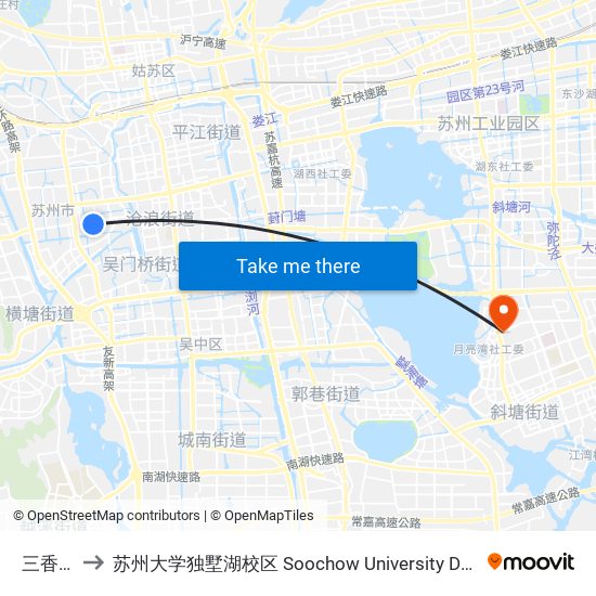 三香广场 to 苏州大学独墅湖校区 Soochow University Dushu Lake Campus map