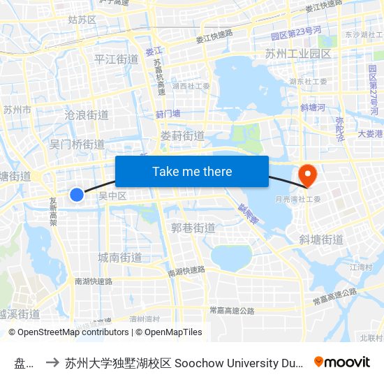 盘蠡路 to 苏州大学独墅湖校区 Soochow University Dushu Lake Campus map