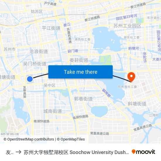 友联 to 苏州大学独墅湖校区 Soochow University Dushu Lake Campus map