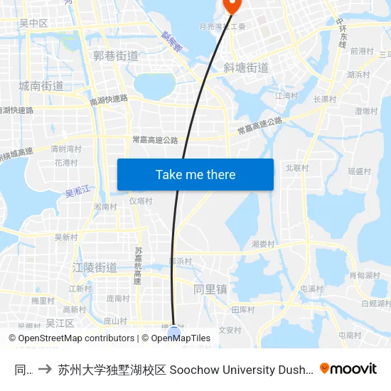 同里 to 苏州大学独墅湖校区 Soochow University Dushu Lake Campus map