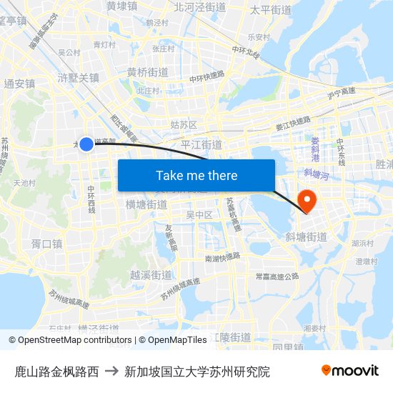 鹿山路金枫路西 to 新加坡国立大学苏州研究院 map