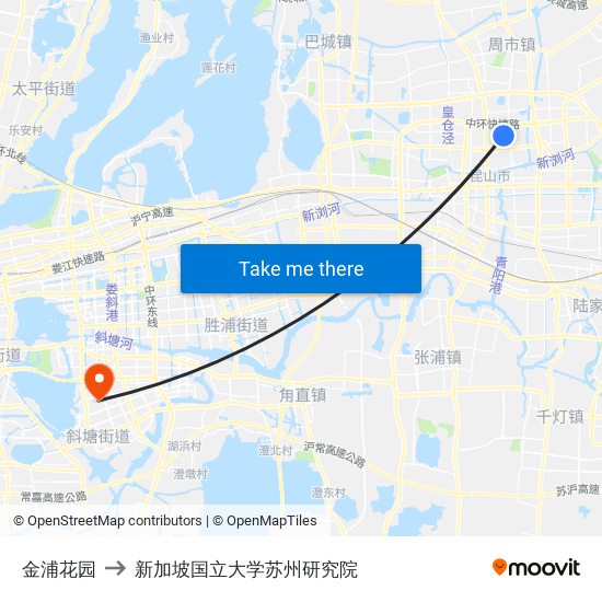 金浦花园 to 新加坡国立大学苏州研究院 map