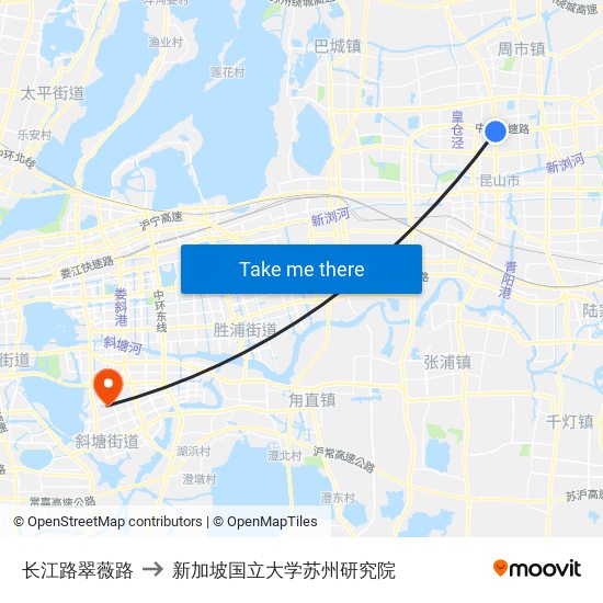 长江路翠薇路 to 新加坡国立大学苏州研究院 map