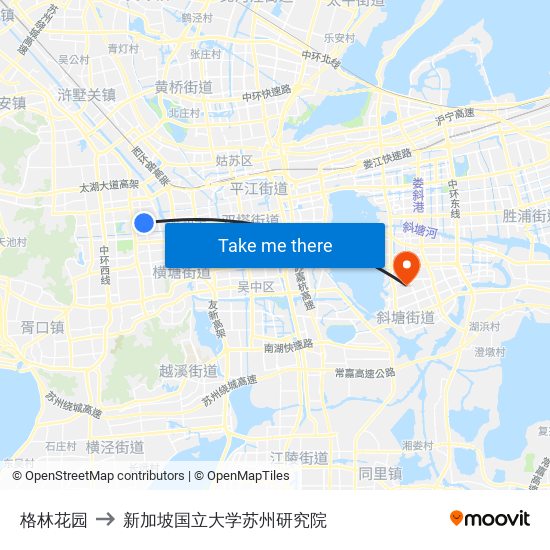 格林花园 to 新加坡国立大学苏州研究院 map