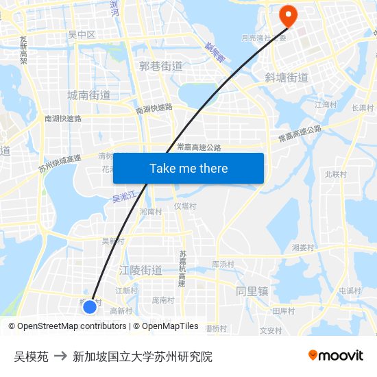 吴模苑 to 新加坡国立大学苏州研究院 map