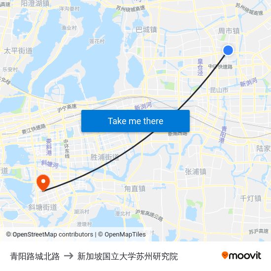 青阳路城北路 to 新加坡国立大学苏州研究院 map