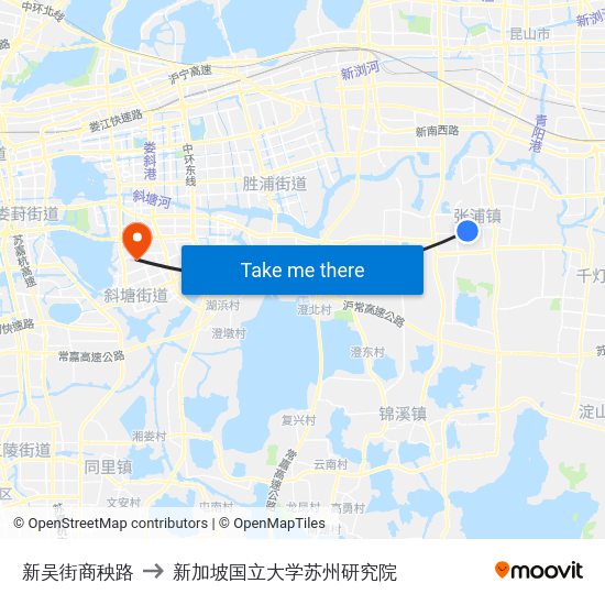 新吴街商秧路 to 新加坡国立大学苏州研究院 map