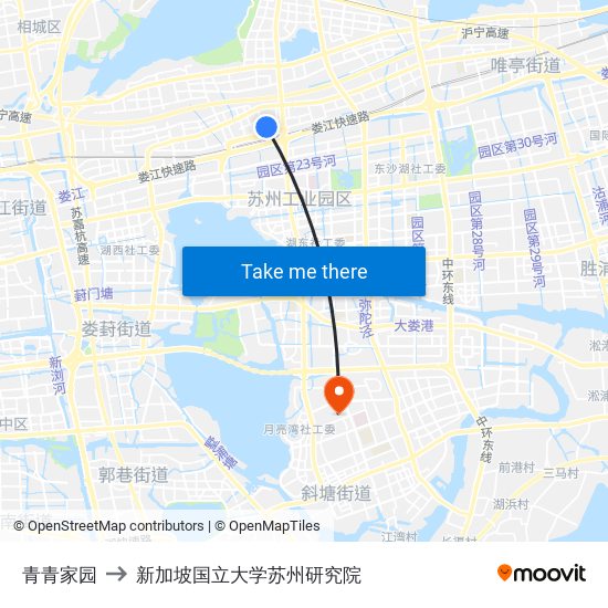 青青家园 to 新加坡国立大学苏州研究院 map