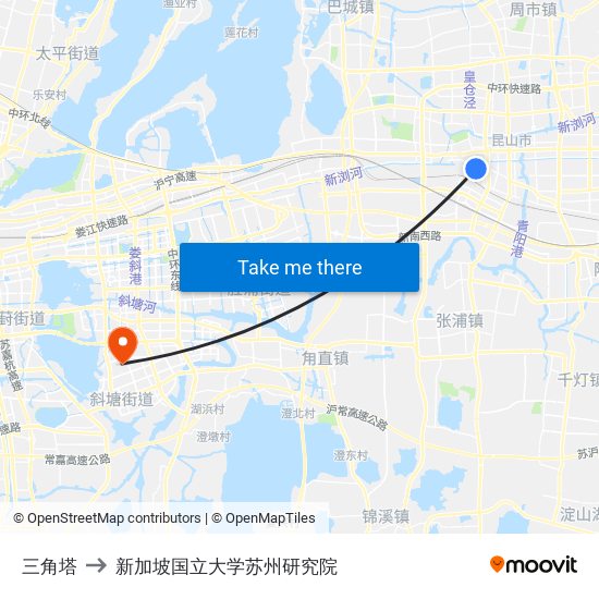 三角塔 to 新加坡国立大学苏州研究院 map