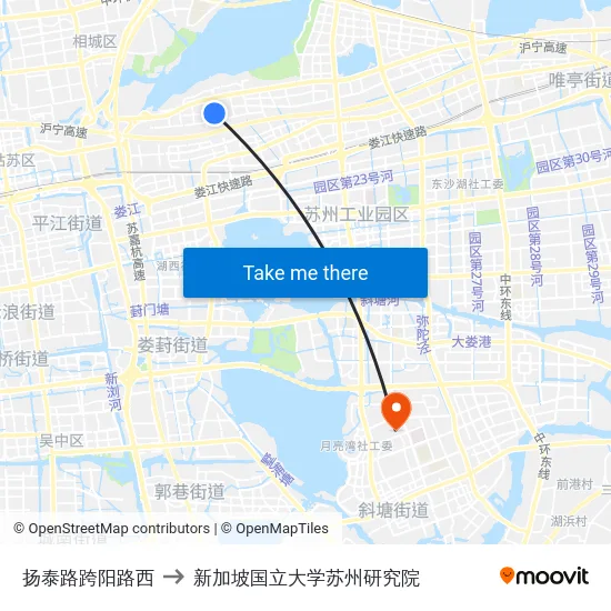 扬泰路跨阳路西 to 新加坡国立大学苏州研究院 map