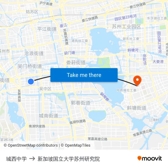 城西中学 to 新加坡国立大学苏州研究院 map