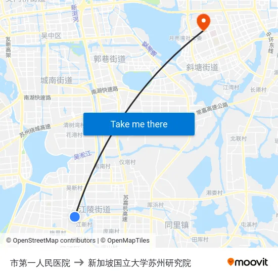 市第一人民医院 to 新加坡国立大学苏州研究院 map