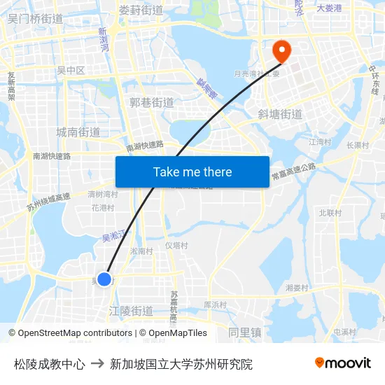 松陵成教中心 to 新加坡国立大学苏州研究院 map