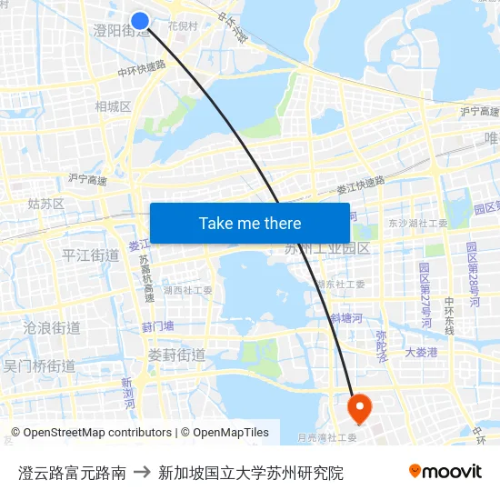 澄云路富元路南 to 新加坡国立大学苏州研究院 map
