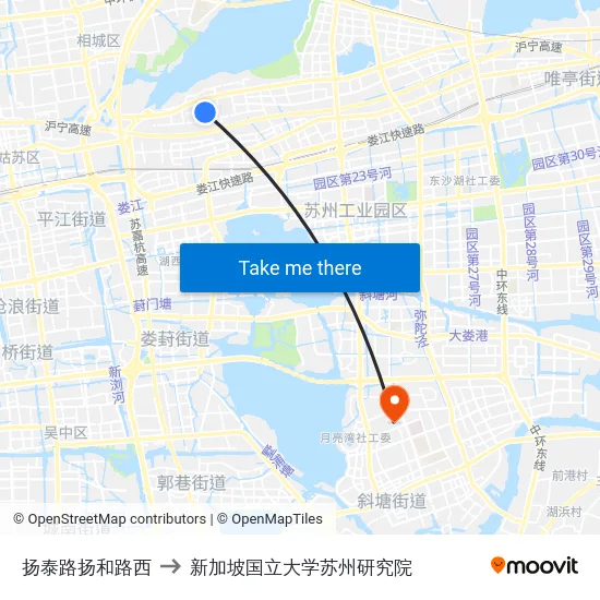 扬泰路扬和路西 to 新加坡国立大学苏州研究院 map