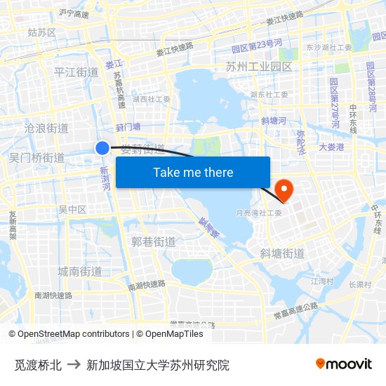 觅渡桥北 to 新加坡国立大学苏州研究院 map