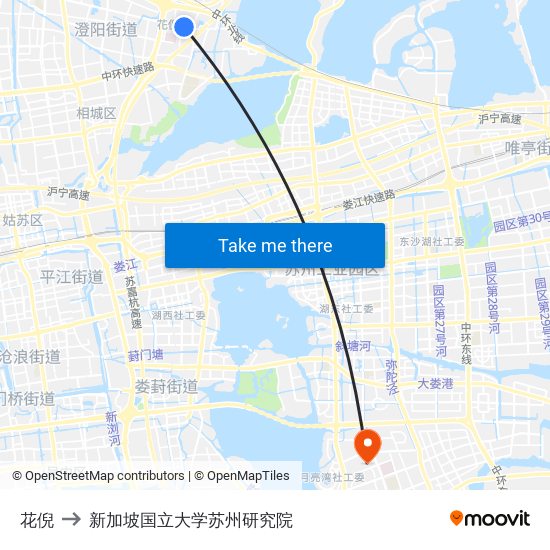 花倪 to 新加坡国立大学苏州研究院 map