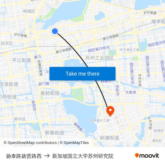 扬泰路扬贤路西 to 新加坡国立大学苏州研究院 map