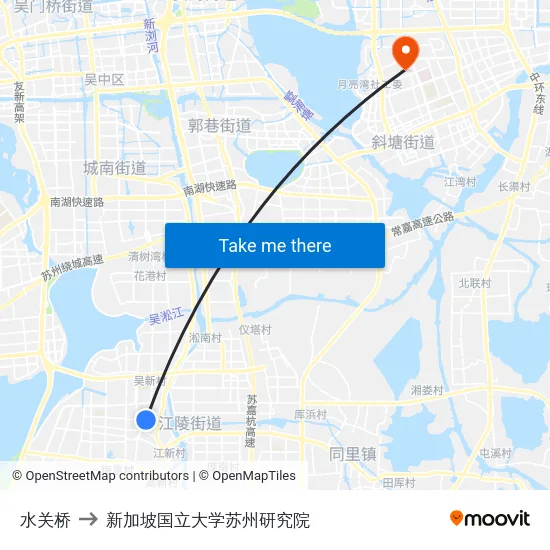 水关桥 to 新加坡国立大学苏州研究院 map