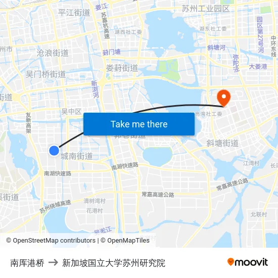 南厍港桥 to 新加坡国立大学苏州研究院 map