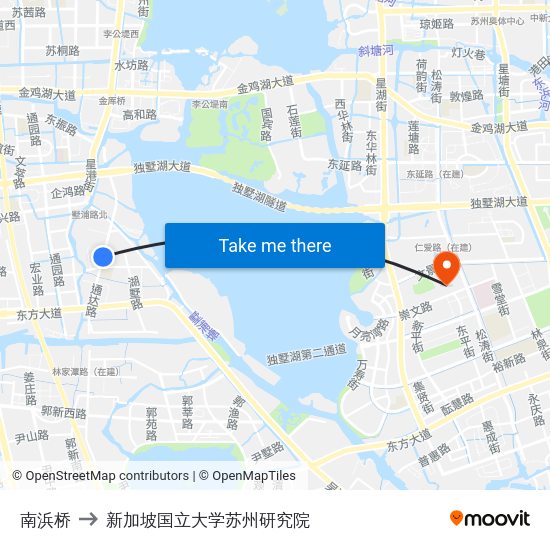南浜桥 to 新加坡国立大学苏州研究院 map
