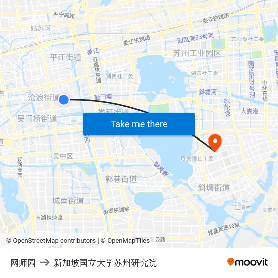 网师园 to 新加坡国立大学苏州研究院 map